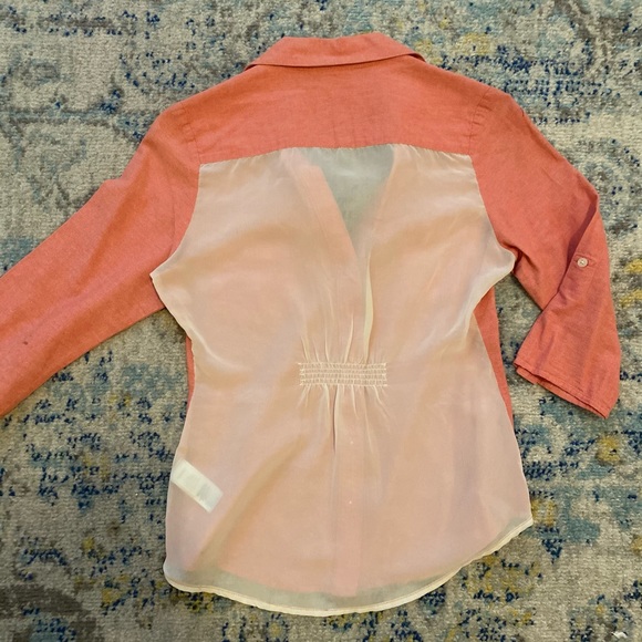 Coral Tommy Girl button down blouse w/ sheer back - Picture 3 of 5